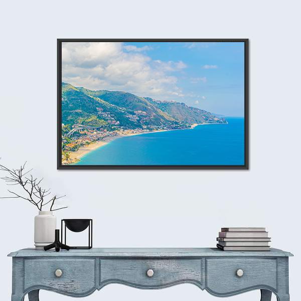 View Of Coastline Near Sicilian City Canvas Wall Art-1 Piece-Floating Frame-24" x 16"-Tiaracle