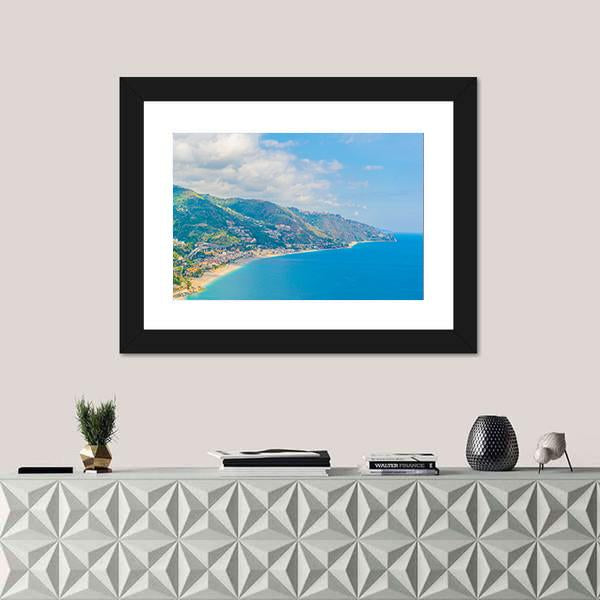 View Of Coastline Near Sicilian City Canvas Wall Art-1 Piece-Framed Print-20" x 16"-Tiaracle