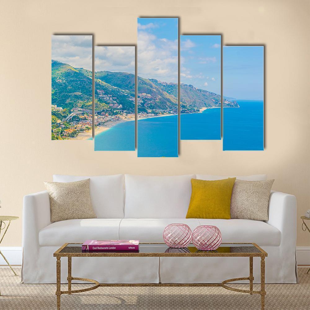 View Of Coastline Near Sicilian City Canvas Wall Art-5 Pop-Gallery Wrap-47" x 32"-Tiaracle