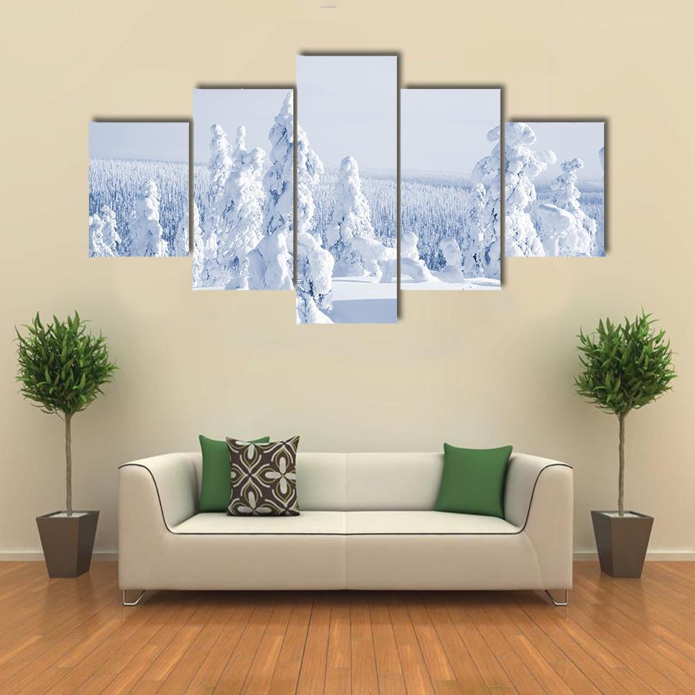 View Of Cold Winter With Lot Of Snow Canvas Wall Art-5 Star-Gallery Wrap-62" x 32"-Tiaracle