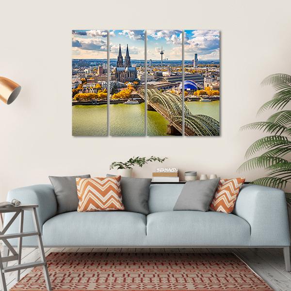 View Of Cologne In Germany Canvas Wall Art-4 Horizontal-Gallery Wrap-34" x 24"-Tiaracle