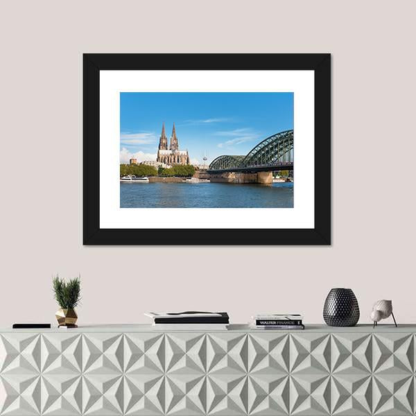View Of Cologne Over The Rhein River Canvas Wall Art-1 Piece-Framed Print-20" x 16"-Tiaracle