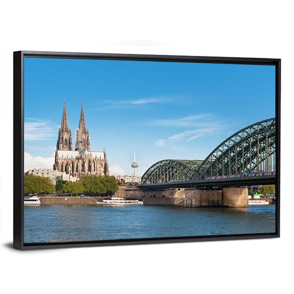 View Of Cologne Over The Rhein River Canvas Wall Art-3 Horizontal-Gallery Wrap-25" x 16"-Tiaracle