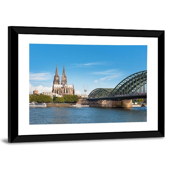 View Of Cologne Over The Rhein River Canvas Wall Art-3 Horizontal-Gallery Wrap-25" x 16"-Tiaracle