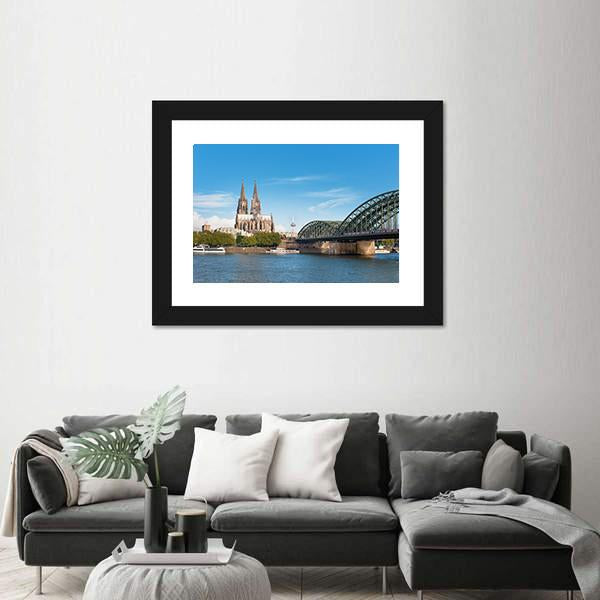 View Of Cologne Over The Rhein River Canvas Wall Art-3 Horizontal-Gallery Wrap-25" x 16"-Tiaracle