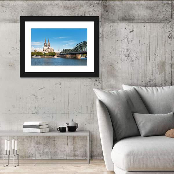 View Of Cologne Over The Rhein River Canvas Wall Art-3 Horizontal-Gallery Wrap-25" x 16"-Tiaracle