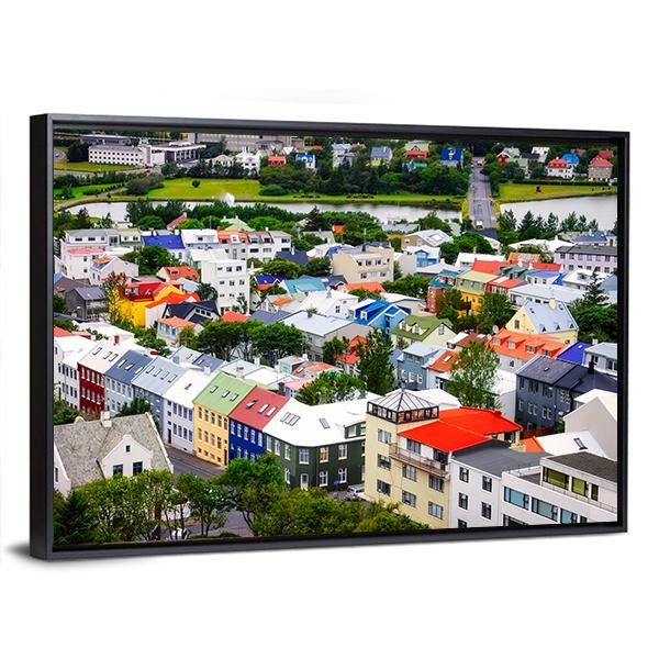 View Of Colorful Houses InIceland Canvas Wall Art-3 Horizontal-Gallery Wrap-25" x 16"-Tiaracle