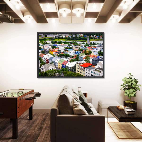 View Of Colorful Houses InIceland Canvas Wall Art-3 Horizontal-Gallery Wrap-25" x 16"-Tiaracle