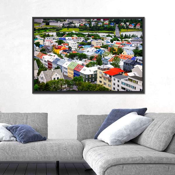 View Of Colorful Houses InIceland Canvas Wall Art-3 Horizontal-Gallery Wrap-25" x 16"-Tiaracle