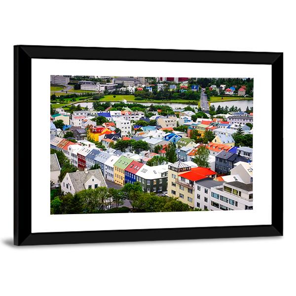 View Of Colorful Houses InIceland Canvas Wall Art-3 Horizontal-Gallery Wrap-25" x 16"-Tiaracle