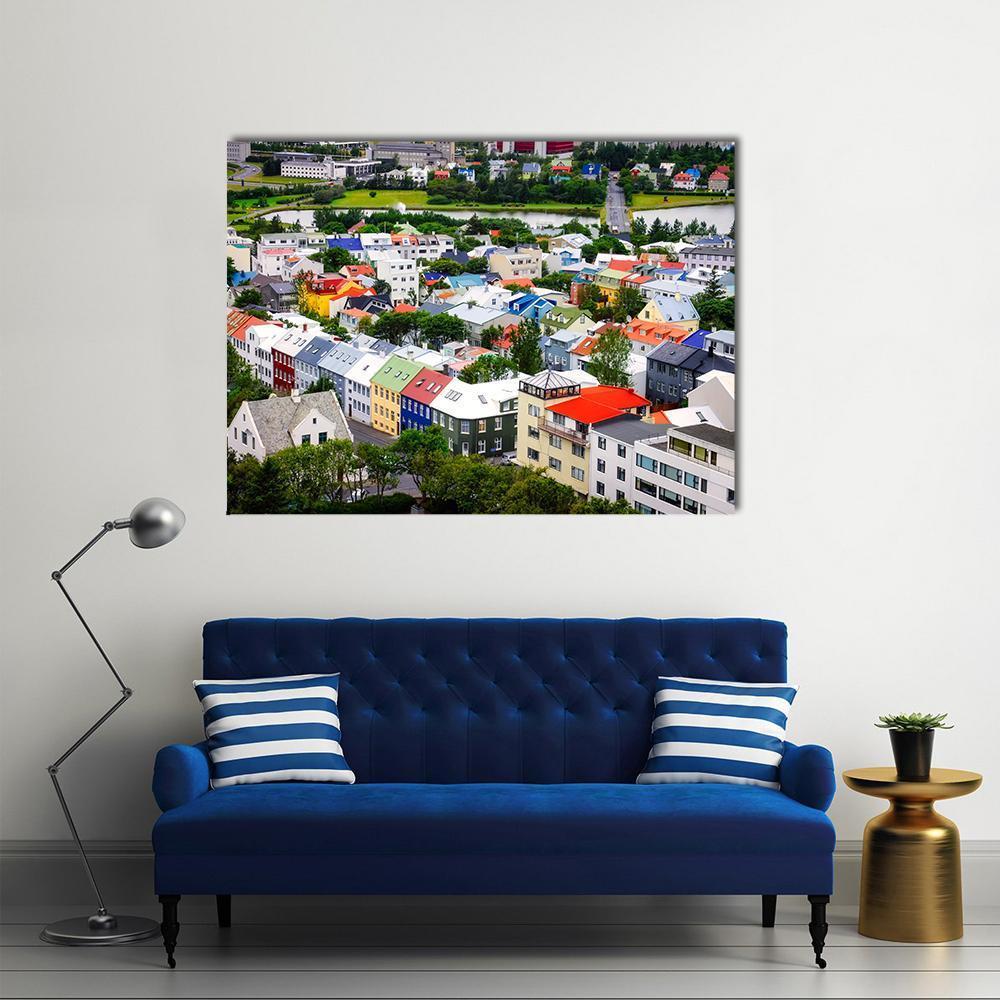 View Of Colorful Houses InIceland Canvas Wall Art-1 Piece-Gallery Wrap-48" x 32"-Tiaracle