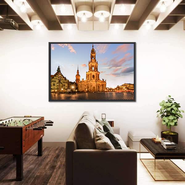 View Of Dresden On Sunset Canvas Wall Art-3 Horizontal-Gallery Wrap-25" x 16"-Tiaracle