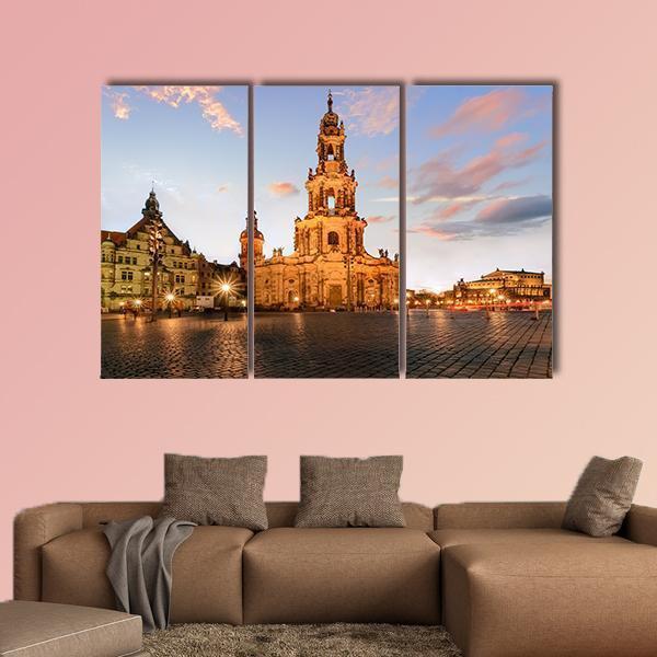 View Of Dresden On Sunset Canvas Wall Art-3 Horizontal-Gallery Wrap-37" x 24"-Tiaracle