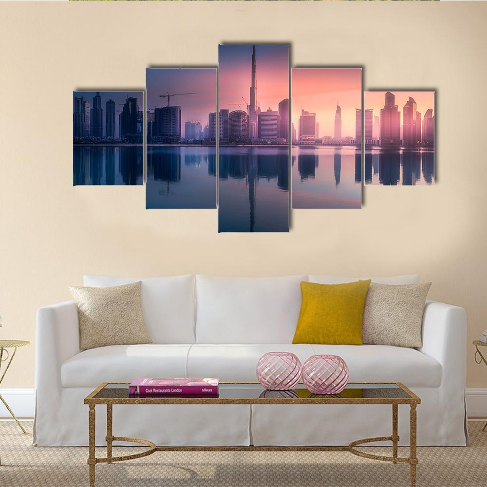 View Of Dubai Business Bay Canvas Wall Art-5 Star-Gallery Wrap-62" x 32"-Tiaracle