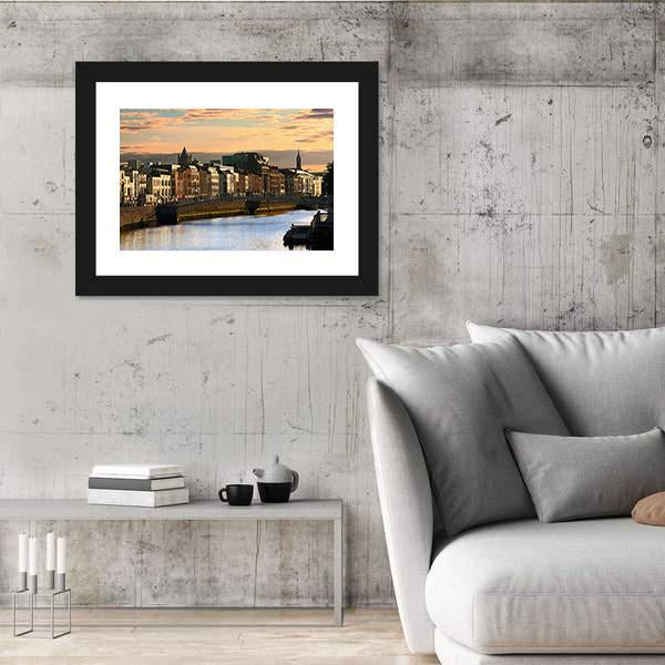 View Of Dublin And River Liffey At Sunset Canvas Wall Art-5 Horizontal-Gallery Wrap-22" x 12"-Tiaracle