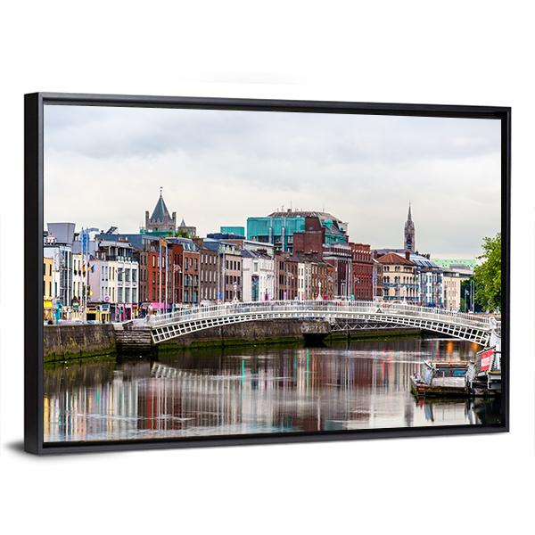 View Of Dublin With The Ha'penny Bridge Canvas Wall Art-3 Horizontal-Gallery Wrap-25" x 16"-Tiaracle