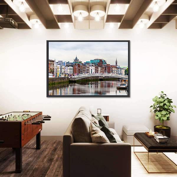 View Of Dublin With The Ha'penny Bridge Canvas Wall Art-3 Horizontal-Gallery Wrap-25" x 16"-Tiaracle
