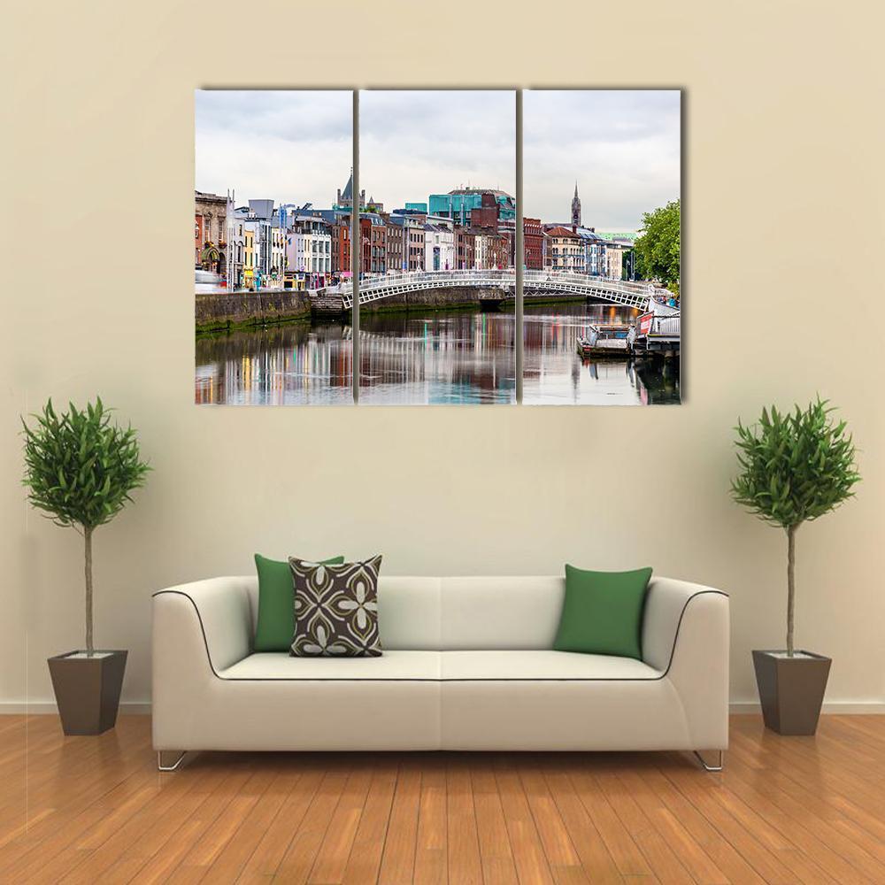 View Of Dublin With The Ha'penny Bridge Canvas Wall Art-3 Horizontal-Gallery Wrap-37" x 24"-Tiaracle
