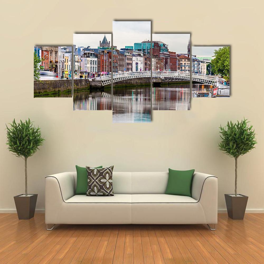 View Of Dublin With The Ha'penny Bridge Canvas Wall Art-5 Star-Gallery Wrap-62" x 32"-Tiaracle