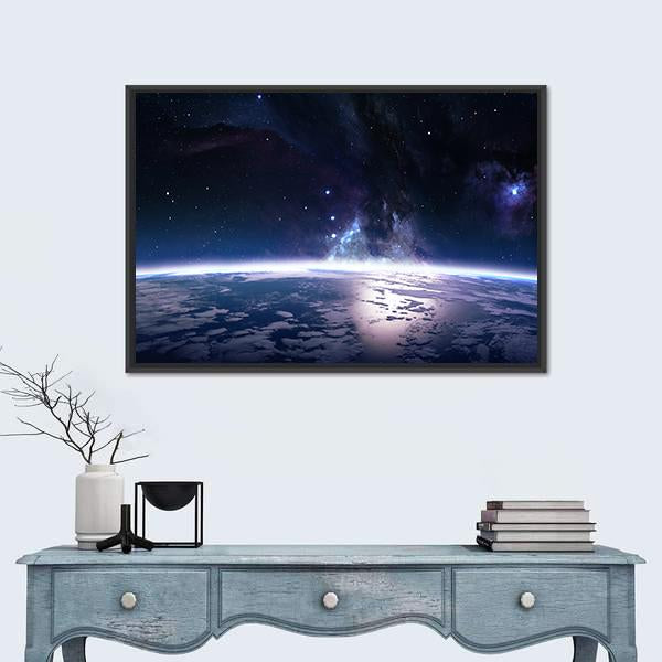 View Of Earth From Space Canvas Wall Art-1 Piece-Floating Frame-24" x 16"-Tiaracle