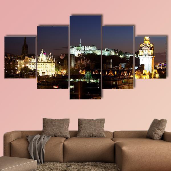 View Of Edinburgh Castle From Calton Hill At Night Canvas Wall Art-5 Star-Gallery Wrap-62" x 32"-Tiaracle