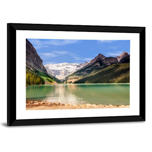 View Of Emerald Green Lake And Snow Capped Mountains Canvas Wall Art-5 Horizontal-Gallery Wrap-22" x 12"-Tiaracle