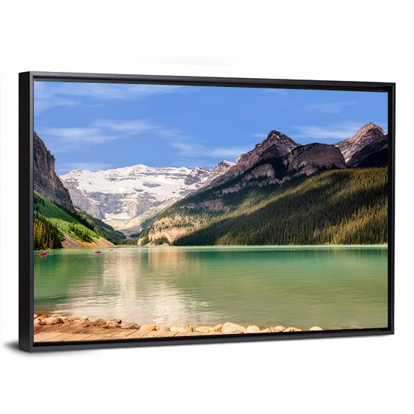 View Of Emerald Green Lake And Snow Capped Mountains Canvas Wall Art-5 Horizontal-Gallery Wrap-22" x 12"-Tiaracle