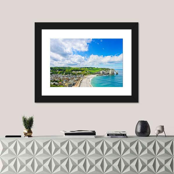 View Of Etretat Village Canvas Wall Art-1 Piece-Framed Print-20" x 16"-Tiaracle
