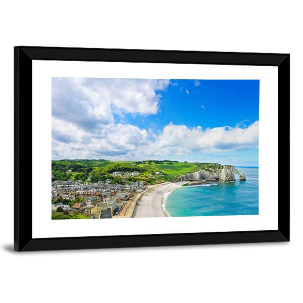 View Of Etretat Village Canvas Wall Art-3 Horizontal-Gallery Wrap-25" x 16"-Tiaracle
