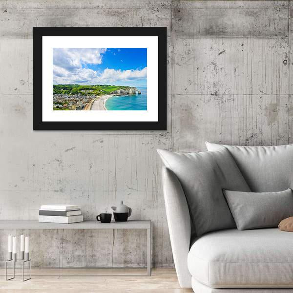 View Of Etretat Village Canvas Wall Art-3 Horizontal-Gallery Wrap-25" x 16"-Tiaracle
