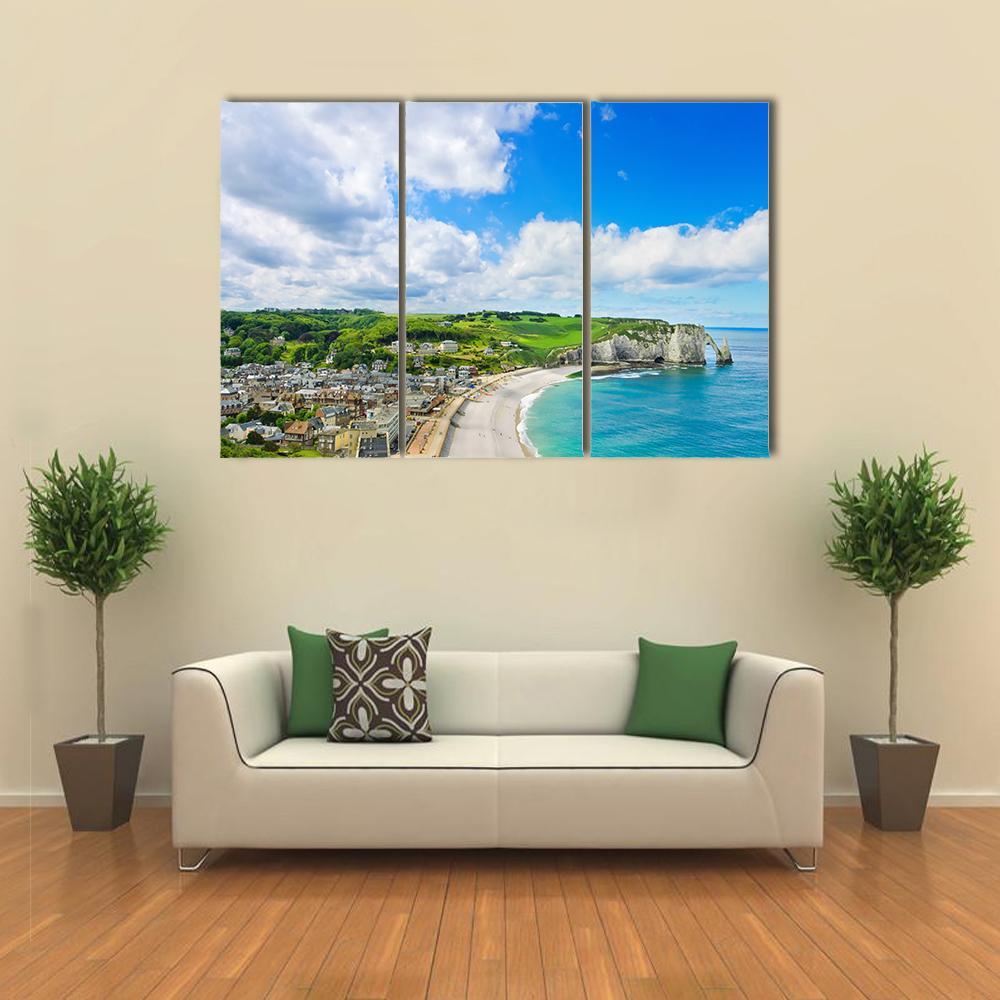 View Of Etretat Village Canvas Wall Art-3 Horizontal-Gallery Wrap-37" x 24"-Tiaracle
