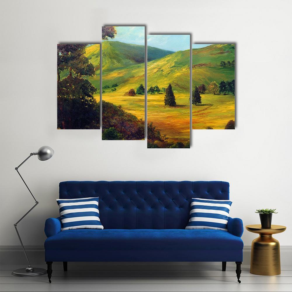 View Of Farm Fields Oil Painting Canvas Wall Art-4 Pop-Gallery Wrap-50" x 32"-Tiaracle