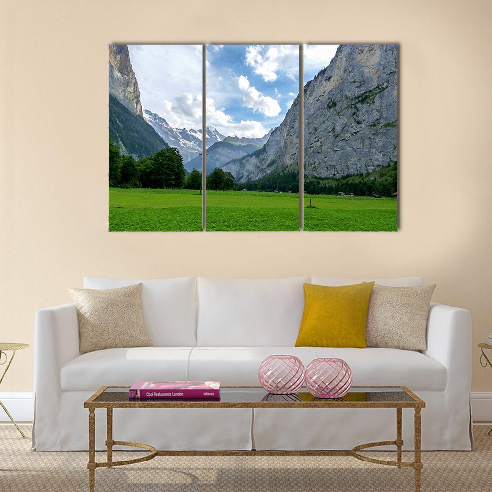 View Of Field And Mountains Against Sky Canvas Wall Art-3 Horizontal-Gallery Wrap-37" x 24"-Tiaracle