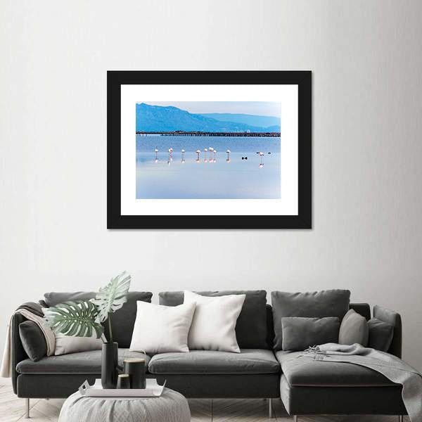 View Of Flamingo Group In Water Canvas Wall Art-3 Horizontal-Gallery Wrap-25" x 16"-Tiaracle