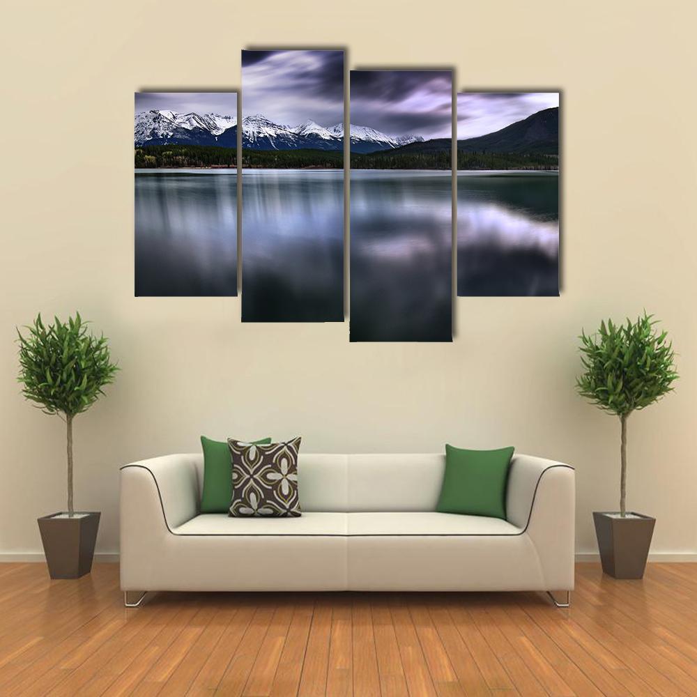 View Of Forest And Mountain With Lake Canvas Wall Art-3 Horizontal-Gallery Wrap-37" x 24"-Tiaracle