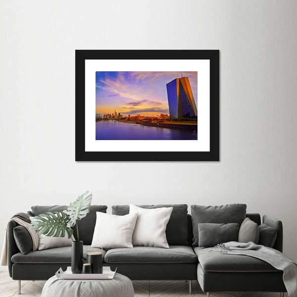 View Of Frankfurt Skyline With Meno River Canvas Wall Art-3 Horizontal-Gallery Wrap-25" x 16"-Tiaracle