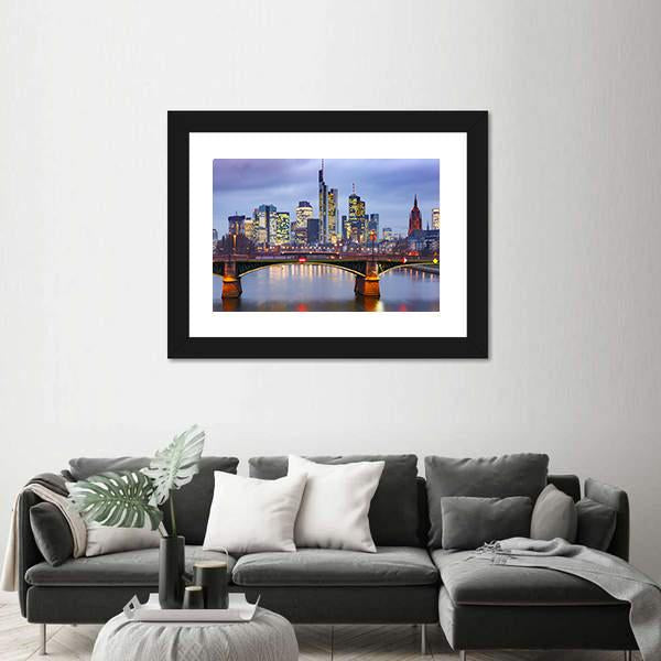 View Of Frankfurt With Reflection In River Canvas Wall Art-3 Horizontal-Gallery Wrap-25" x 16"-Tiaracle