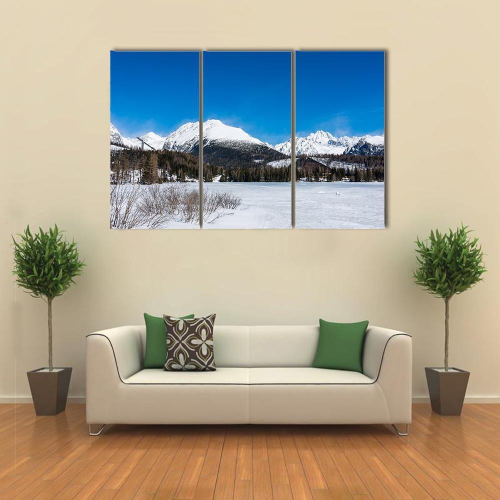 View of Frozen Lake With Mountains Canvas Wall Art-3 Horizontal-Gallery Wrap-37" x 24"-Tiaracle