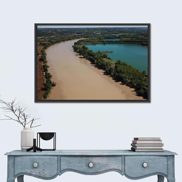 View Of Garonne And A Lake In Summer Canvas Wall Art-1 Piece-Floating Frame-24" x 16"-Tiaracle