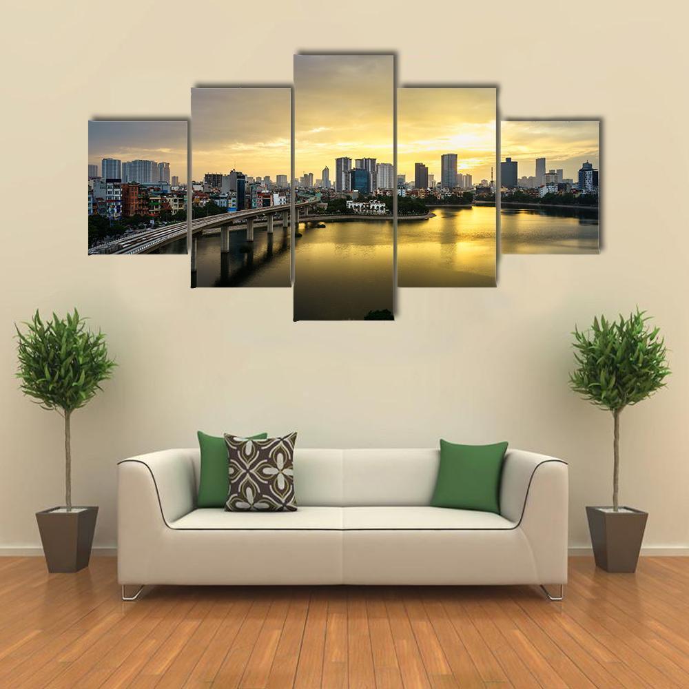 View Of Hanoi At Hoang Cau lake Canvas Wall Art-5 Star-Gallery Wrap-62" x 32"-Tiaracle