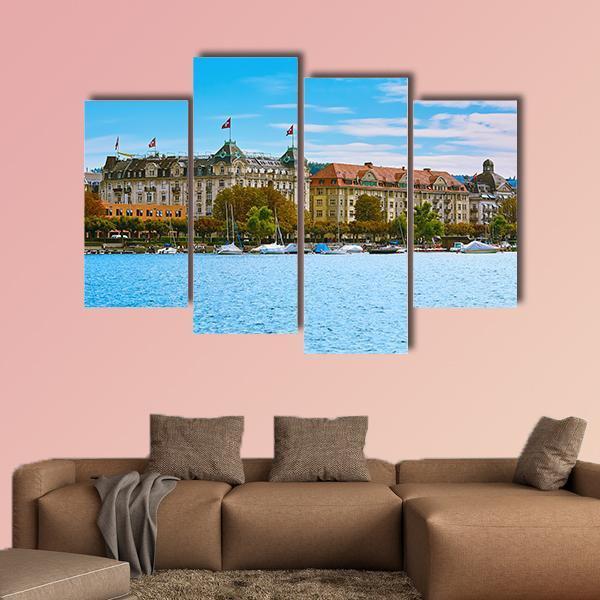 Historic Center Of Zurich Canvas Wall Art-4 Pop-Gallery Wrap-50" x 32"-Tiaracle