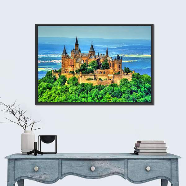 View Of Hohenzollern Castle Canvas Wall Art-1 Piece-Floating Frame-24" x 16"-Tiaracle
