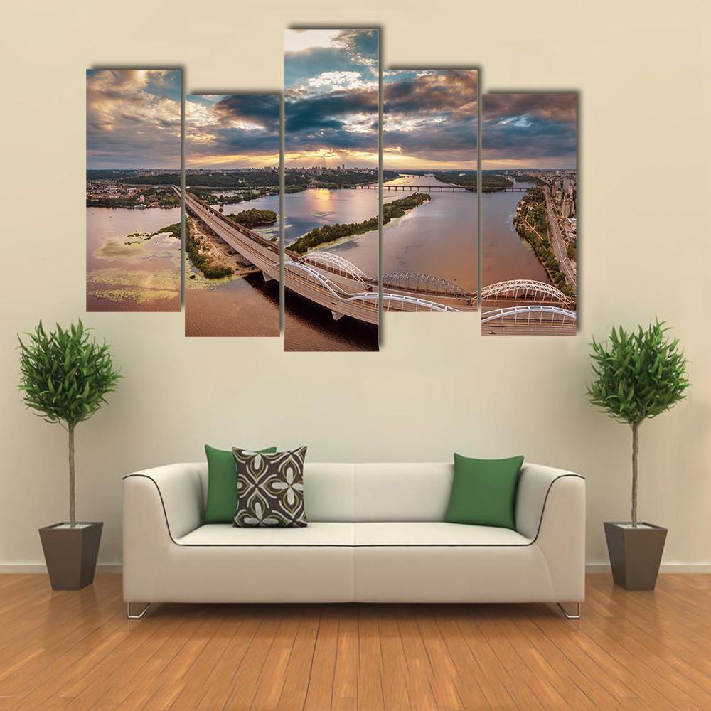 View Of Kiev Bridge Canvas Wall Art-5 Pop-Gallery Wrap-47" x 32"-Tiaracle