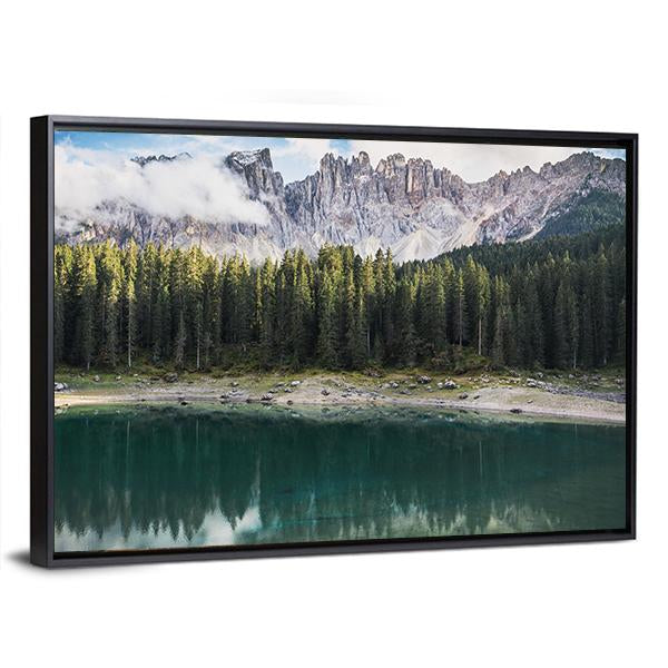 View Of Lago Di Carezza Dolomites In Italy Canvas Wall Art-3 Horizontal-Gallery Wrap-25" x 16"-Tiaracle