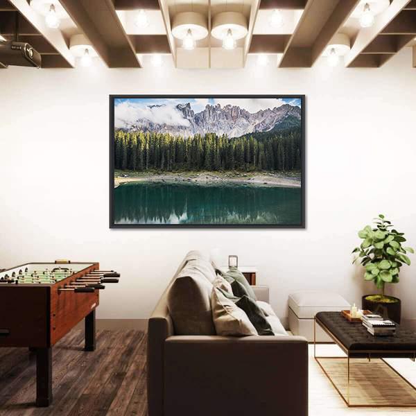 View Of Lago Di Carezza Dolomites In Italy Canvas Wall Art-3 Horizontal-Gallery Wrap-25" x 16"-Tiaracle