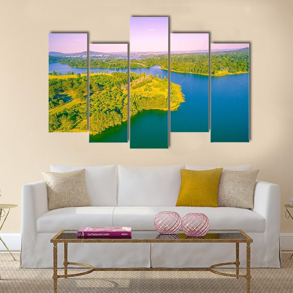 View Of Lake Burley Griffin Canvas Wall Art-5 Pop-Gallery Wrap-47" x 32"-Tiaracle