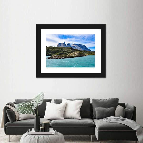 View Of Lake Pehoe Canvas Wall Art-3 Horizontal-Gallery Wrap-25" x 16"-Tiaracle