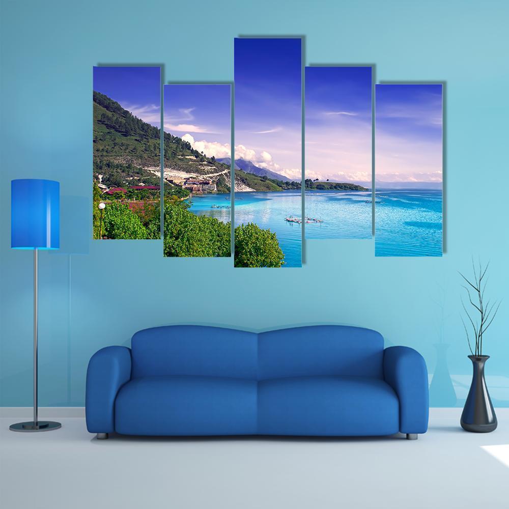View Of Lake Toba Canvas Wall Art-5 Pop-Gallery Wrap-47" x 32"-Tiaracle