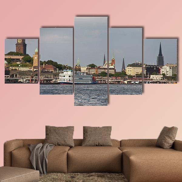 View Of Landscape Of Hamburg's tourist Harbour Canvas Wall Art-5 Star-Gallery Wrap-62" x 32"-Tiaracle