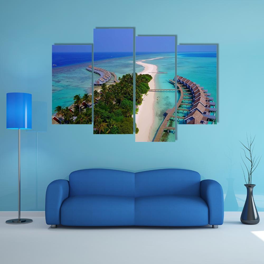View Of Maldives White Sandy Beach Canvas Wall Art-4 Pop-Gallery Wrap-50" x 32"-Tiaracle